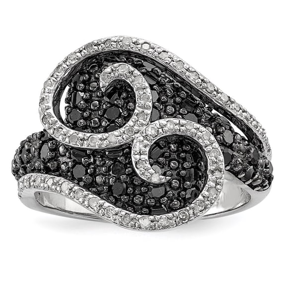 Diamond2Deal 925 Sterling Silver Black and White Diamond Wedding Ring Size 8 for Women