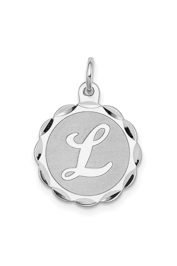 925 Sterling Silver Brocaded Letter L Initial Pendant for Women (L- 0.87 in, W-0.63 in)