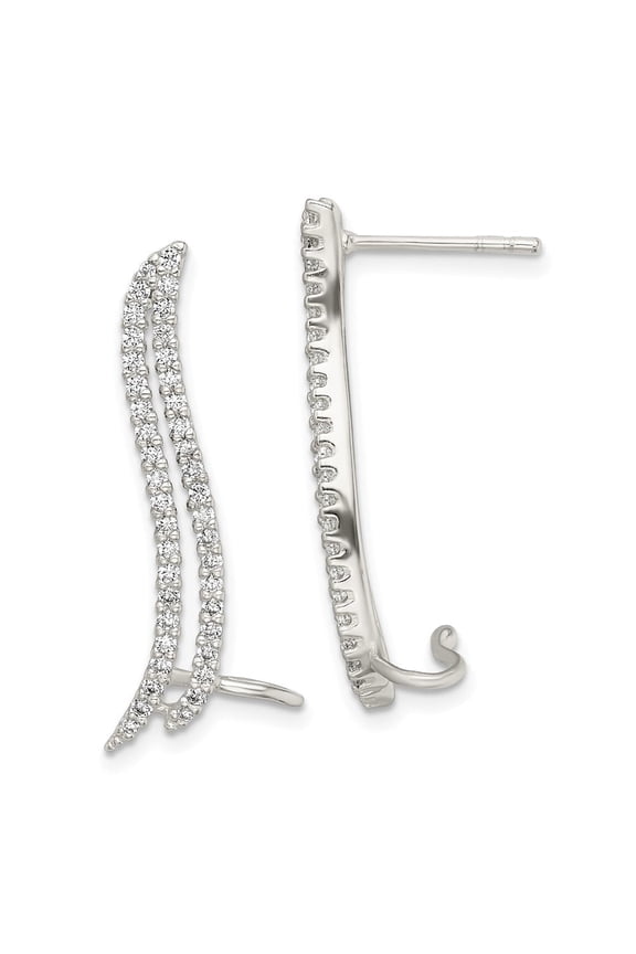 Diamond2Deal 925 Sterling Silver CZ Double Row Post and Cuff Ear Climber Earrings for Women (L- 1.19 inch, W- 0.16 inch)