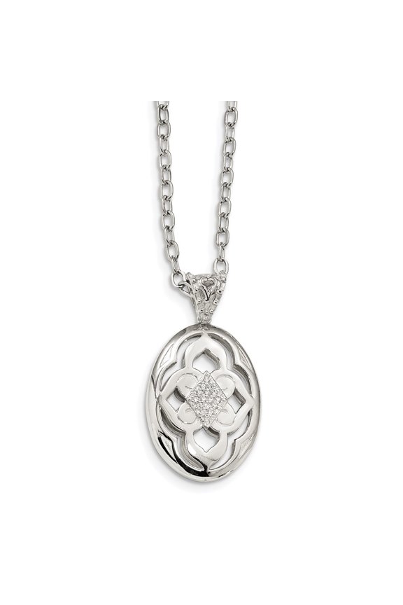 925 Sterling Silver CZ Open Oval Necklace for Women 17"