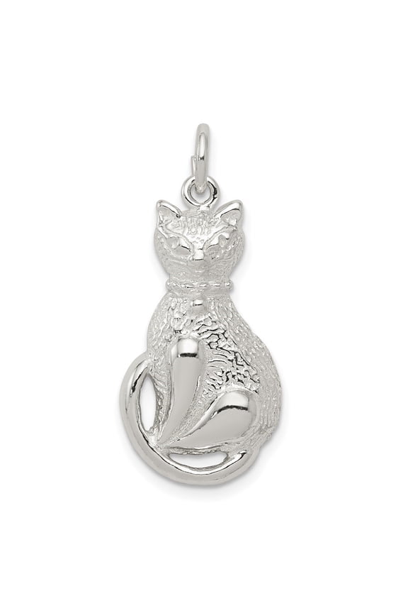 925 Sterling Silver Cat Charm Pendant for Men (L- 1.07 inch, W- 0.56 inch)