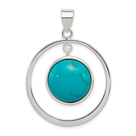 Diamond2Deal 925 Sterling Silver Circle Turquoise Pendant for Women (L- 1.66 inch, W- 1.23 inch)