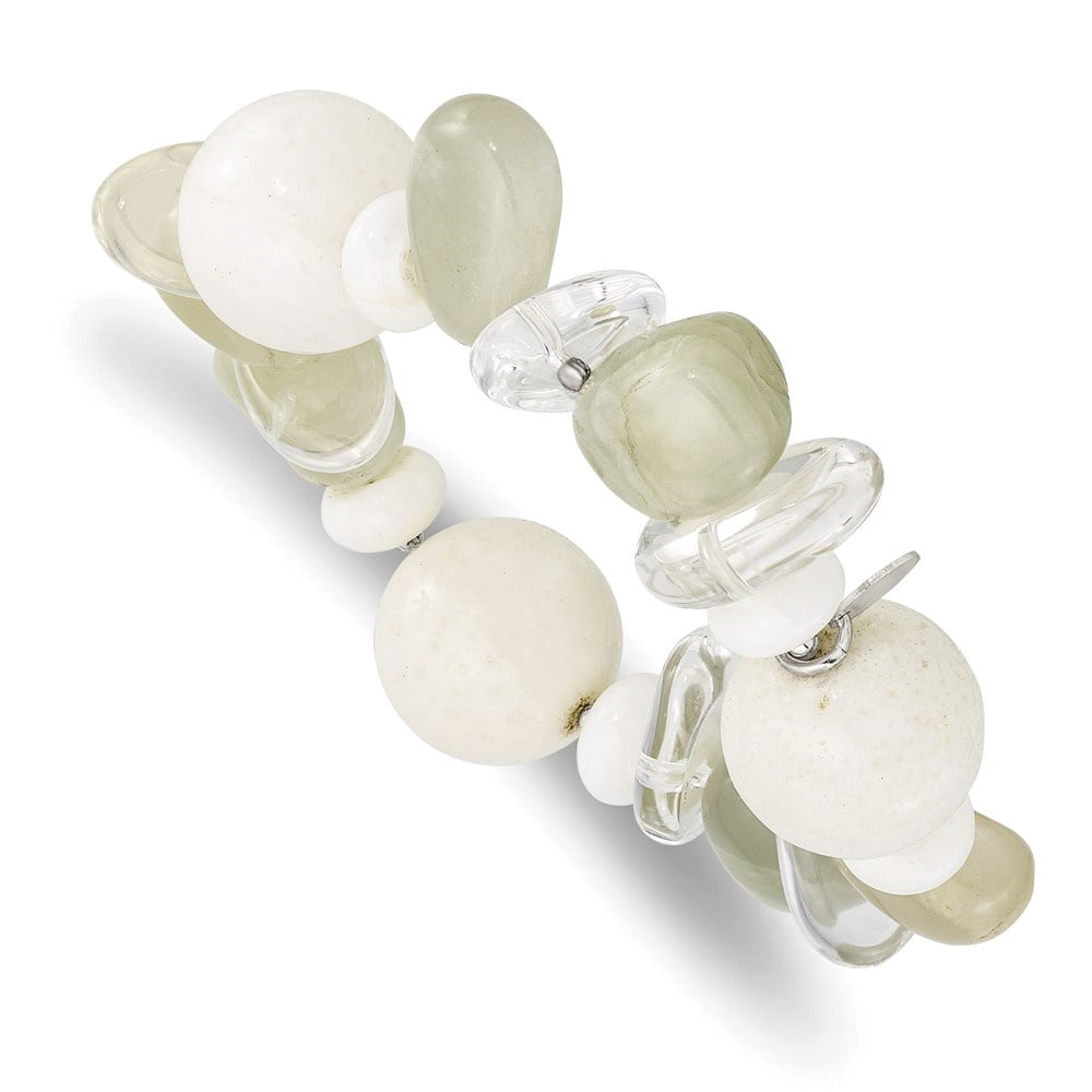 Diamond2Deal 925 Sterling Silver Coral/Jade/Moonstone/Rock Quartz Stretch Bracelet for Women