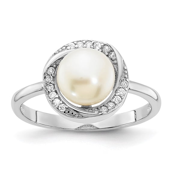 Diamond2Deal 925 Sterling Silver Cubic Zirconia 7-8mm Button White Fwc Pearl Ring Size 6 for Women
