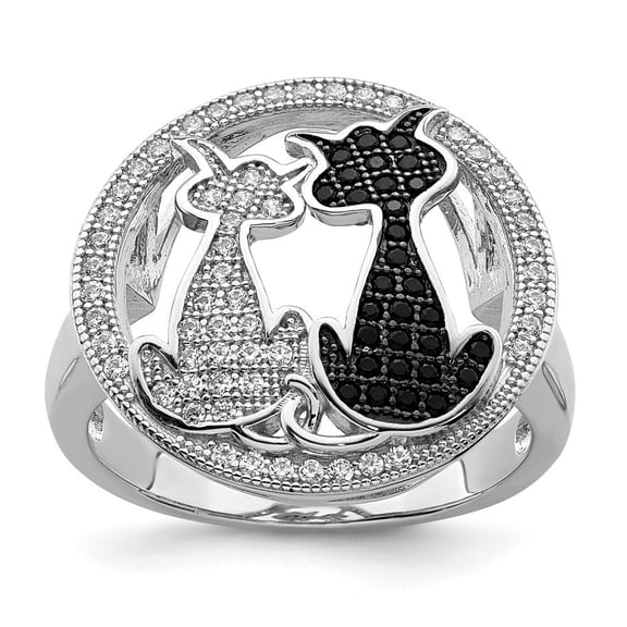 Diamond2Deal 925 Sterling Silver Cubic Zirconia Cat Ring Size 6 for Women