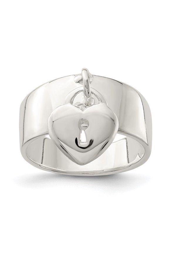 925 Sterling Silver Dangle Lock Ring Size 8 for Women