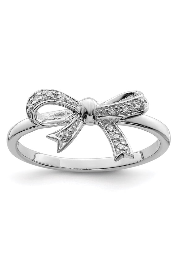 Sterling Silver Diamond Bow Ring Size 8 for Women