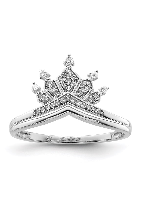 Sterling Silver Diamond Crown Ring Size 6 for Women