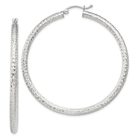 Diamond2Deal 925 Sterling Silver Diamond-Cut 3x50mm Hoop Earrings for Women (L- 1.97 inch, W- 1.97 inch)