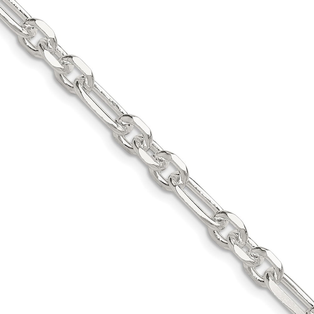Diamond2Deal 925 Sterling Silver Diamond-Cut 6mm 3 Short Plus 1 Long Cable Link Chain Necklace for Men 24"