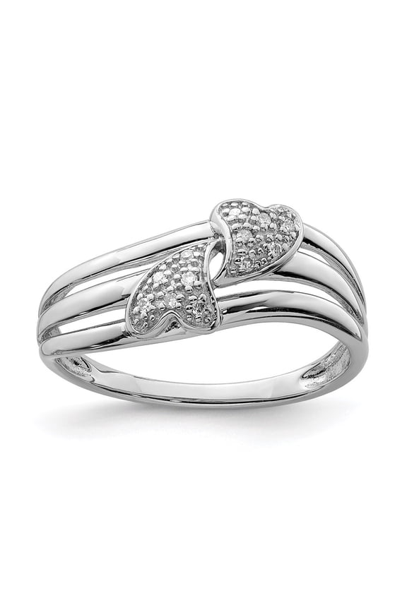 925 Sterling Silver Diamond Two Heart Ring Size 7 for Women