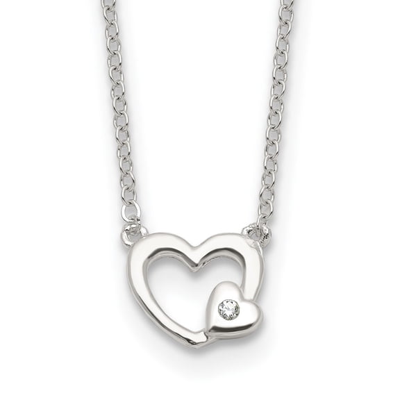 Diamond2Deal 925 Sterling Silver E-Coating Cubic Zirconia Heart w/2in ext. Necklace for Women 18"