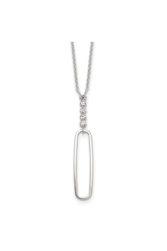 925 Sterling Silver E-coated CZ Dangle Necklace for Women 17.5"