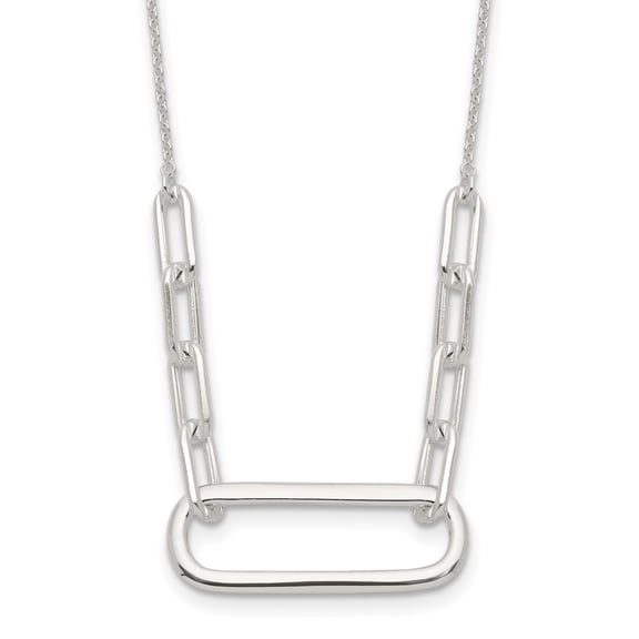 Diamond2Deal 925 Sterling Silver E-coated Large Paperclip Link Center Necklace for Women 17.5"