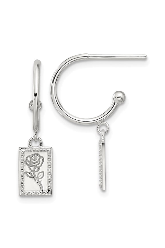 Diamond2Deal 925 Sterling Silver E-coated Rose Dangle Post Hoop Earrings for Women (L- 1.01 inch, W- 0.25 inch)