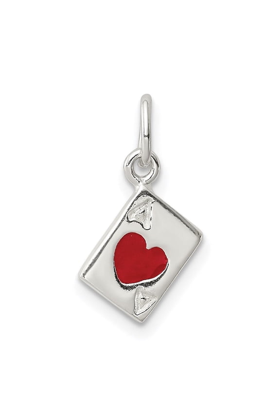 925 Sterling Silver Enameled Ace Of Hearts Card Charm Pendant for Women