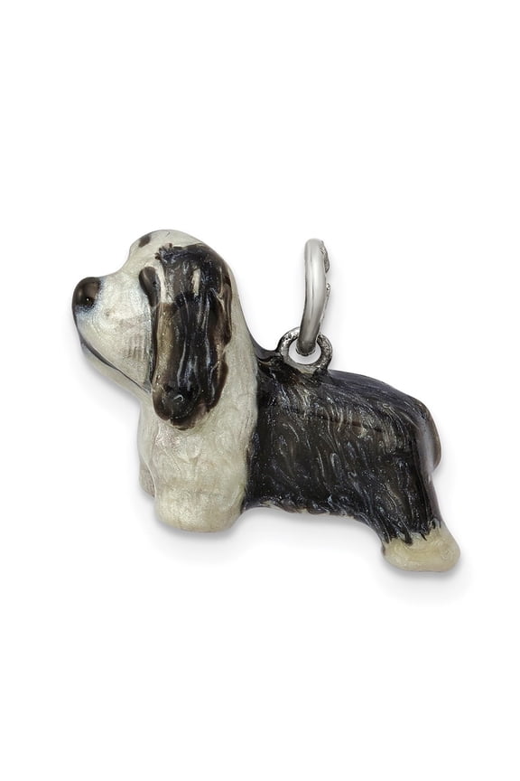 925 Sterling Silver Enameled Bearded Collie Charm Pendant for Women
