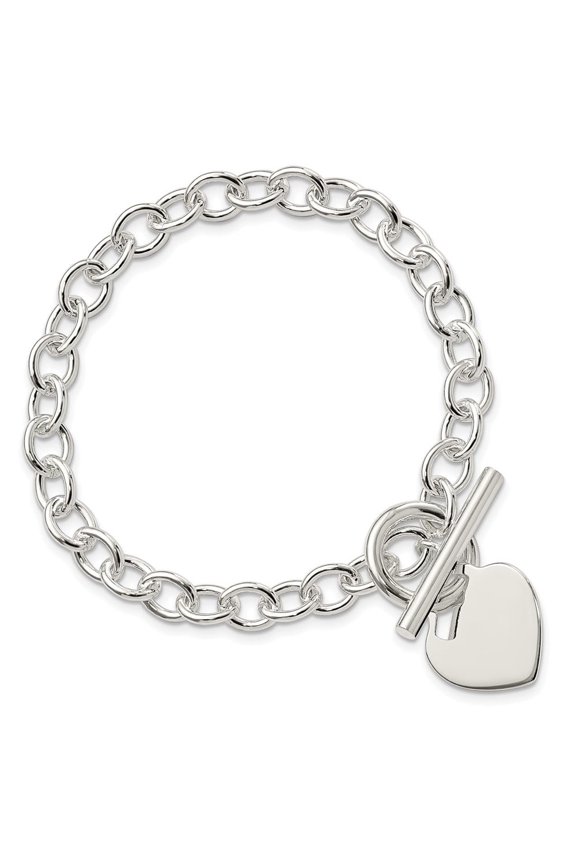 Diamond2Deal 925 Sterling Silver Engraveable Heart Disc Toggle Bracelet for Men 7.75"