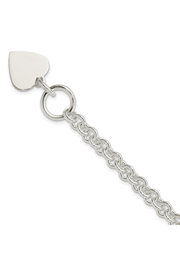Diamond2Deal 925 Sterling Silver Engraveable Heart Disc on Fancy Link Toggle Bracelet for Men 7.75"
