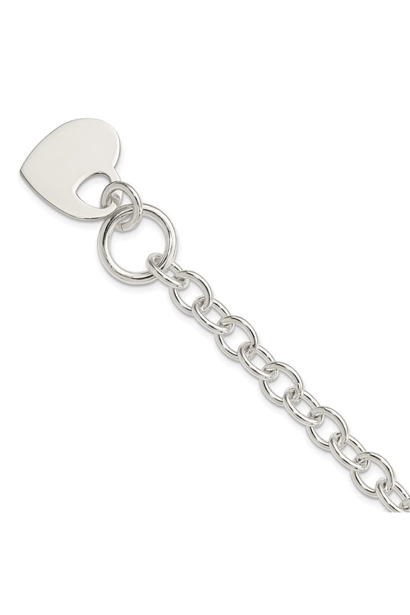 Diamond2Deal 925 Sterling Silver Engraveable Heart Disc on Fancy Link Toggle Bracelet for Men 8.75"