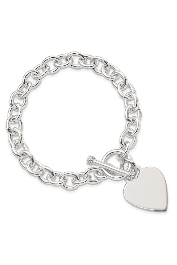 Diamond2Deal 925 Sterling Silver Engraveable Heart Disc on Fancy Link Toggle Bracelet for Men 8.75"