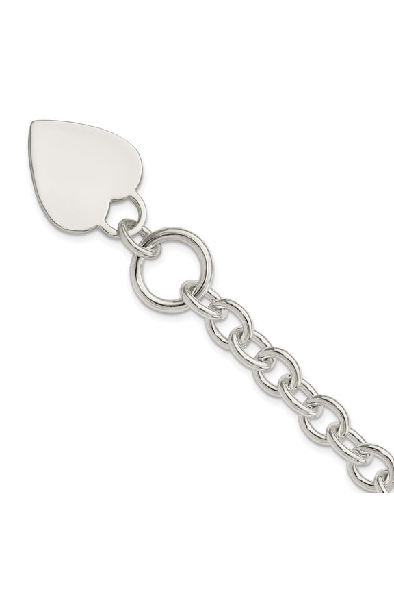Diamond2Deal 925 Sterling Silver Engraveable Heart Disc on Fancy Link Toggle Bracelet for Men 8.75"