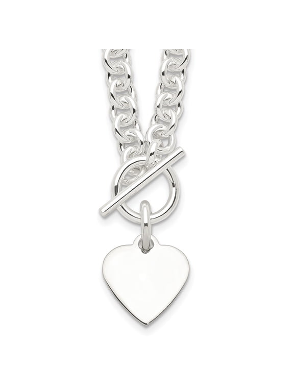 Diamond2Deal 925 Sterling Silver Engraveable Heart Disc on Fancy Link Toggle Chain Necklace for Men 18"