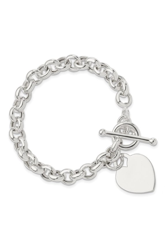 Diamond2Deal 925 Sterling Silver Engraveable Heart Toggle Bracelet for Men 7.5"