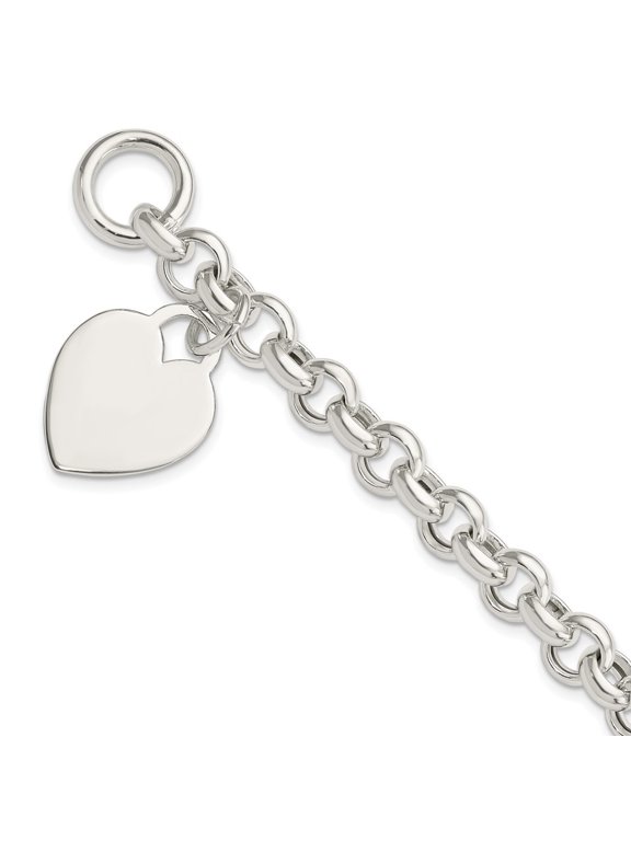 Diamond2Deal 925 Sterling Silver Engraveable Heart Toggle Bracelet for Men 7.5"