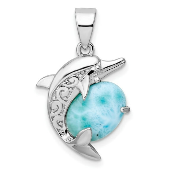 Diamond2Deal 925 Sterling Silver Filigree Dolphin Larimar Pendant for Women (L- 1.05 in, W-0.64 in)