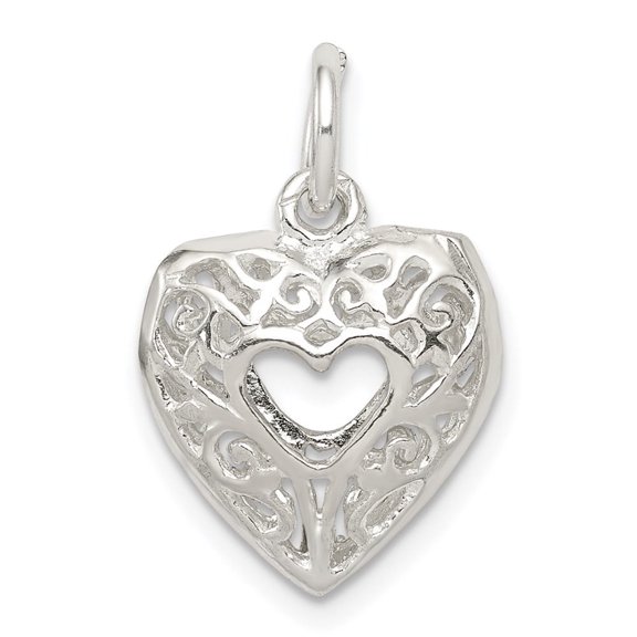 Diamond2Deal 925 Sterling Silver Filigree Heart Charm Pendant for Women