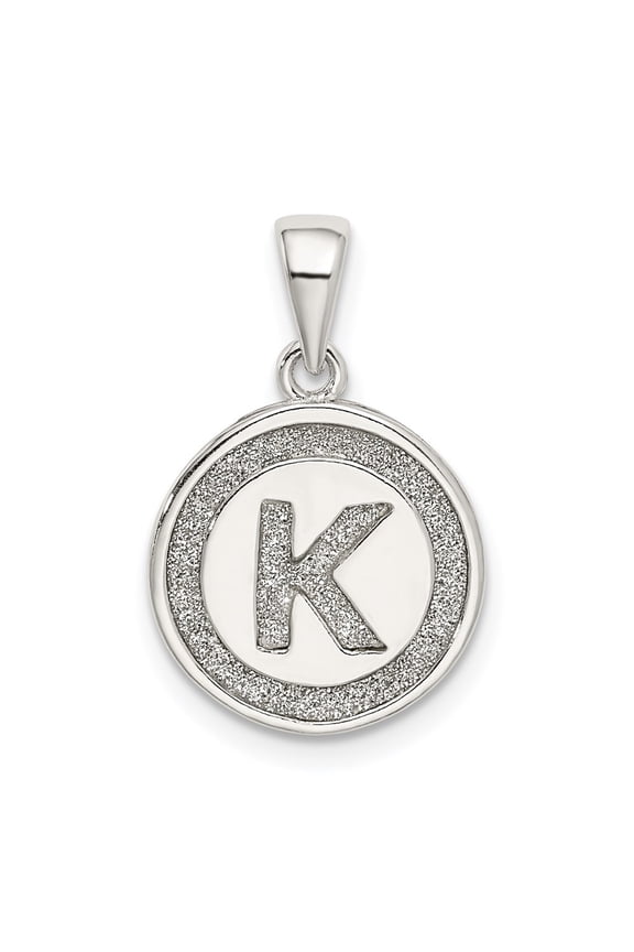925 Sterling Silver Glitter Enamel Letter K Initial Circle Pendant for Women