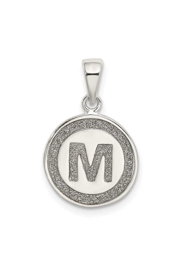 925 Sterling Silver Glitter Enamel Letter M Initial Circle Pendant for Women