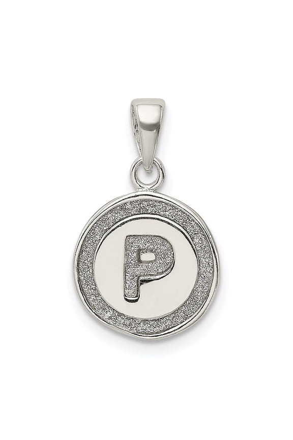 925 Sterling Silver Glitter Enamel Letter P Initial Circle Pendant for Women