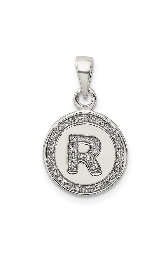 925 Sterling Silver Glitter Enamel Letter R Initial Circle Pendant for Women