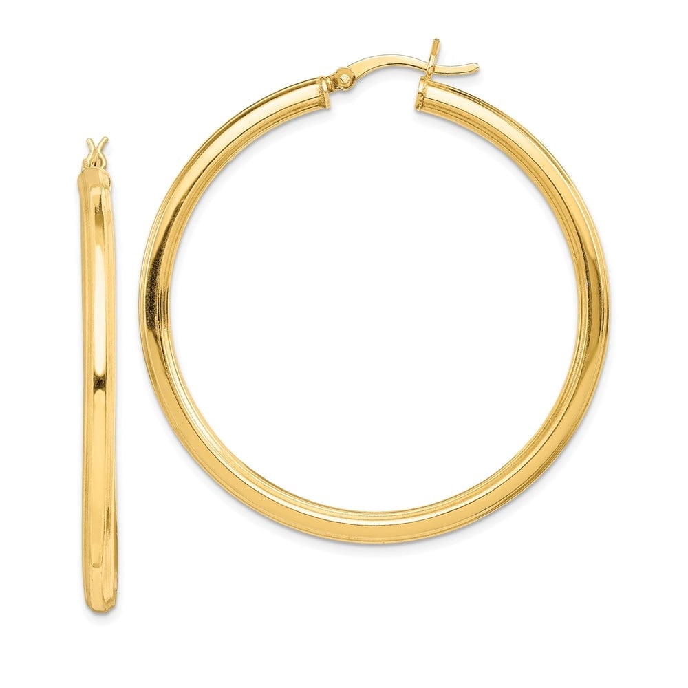 Diamond2Deal 925 Sterling Silver Gold Flash Plated 3x45mm Grooved Hoop Earrings for Women (L- 1.58 inch, W- 1.78 inch)