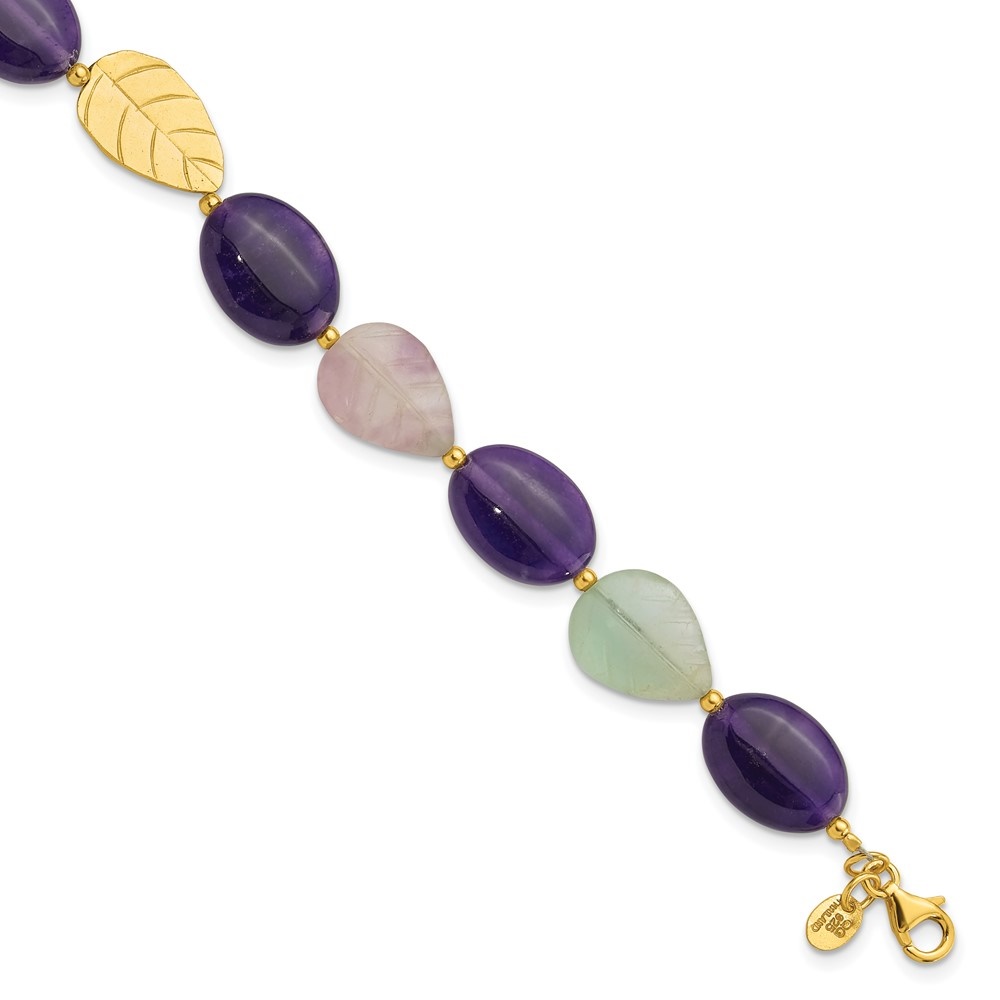 Diamond2Deal 925 Sterling Silver Gold-Plated Amethyst/Fluorite/Jade 1in ext. Bracelet for Women 9"