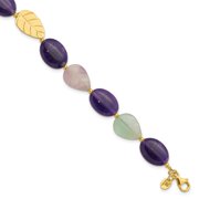 Diamond2Deal 925 Sterling Silver Gold-Plated Amethyst/Fluorite/Jade 1in ext. Bracelet for Women 9"