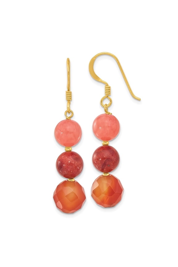 925 Sterling Silver Gold-Plated Carnelian/Quartz/Recon. Coral Dangle Earrings for Women