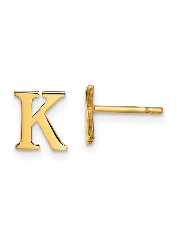 925 Sterling Silver Gold-Plated Letter K Initial Post Earrings for Women