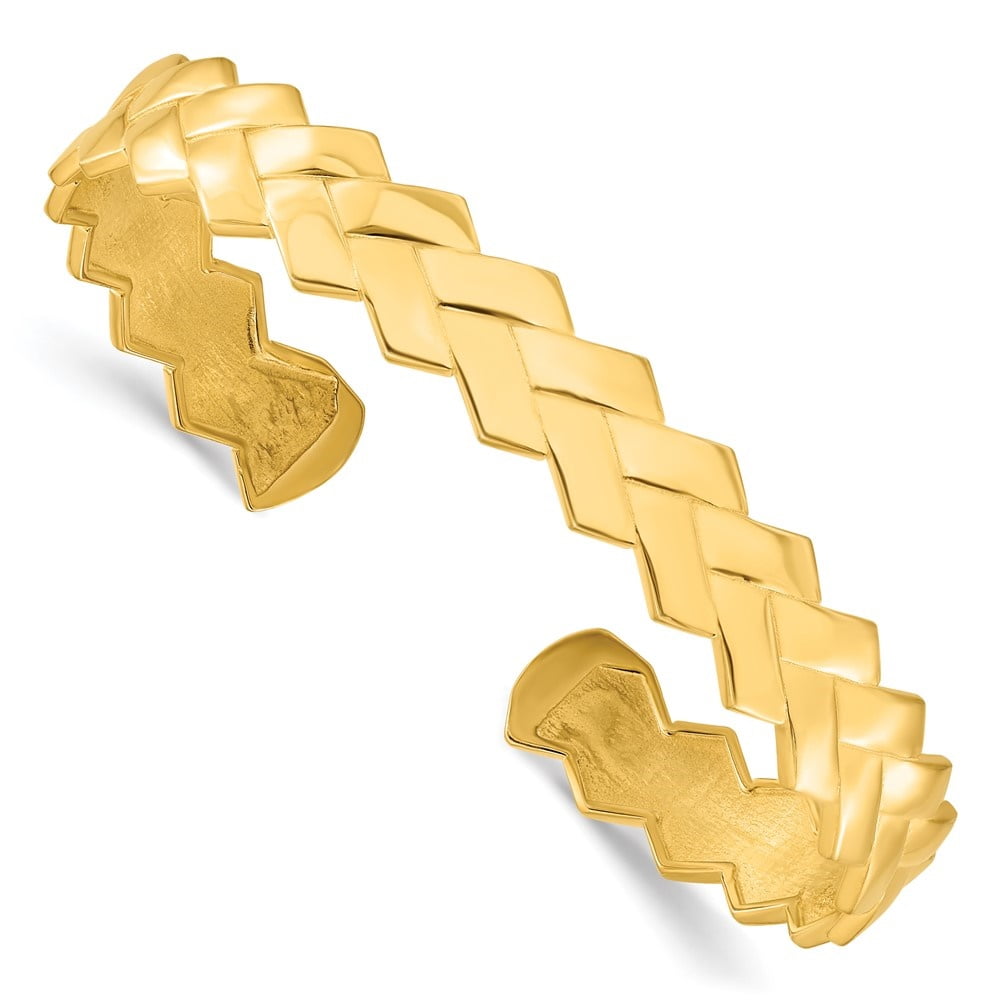 Diamond2Deal 925 Sterling Silver Gold-Plated Polished Cuff Bangle Bracelet for Men 7.75"