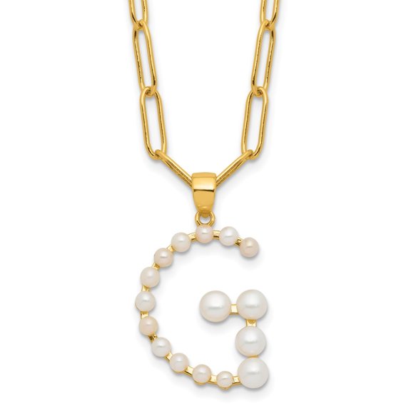 Diamond2Deal 925 Sterling Silver Gold-plated 3-5.5 mm FWC Pearl LETTER G 18in Necklace for Women 18"