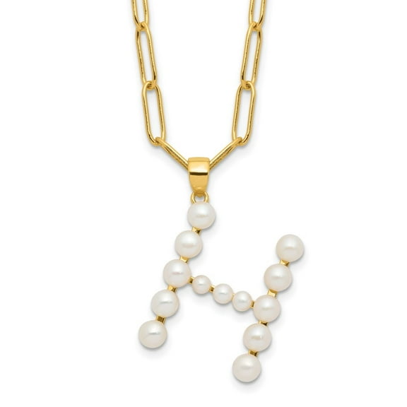 Diamond2Deal 925 Sterling Silver Gold-plated 3-5.5 mm FWC Pearl LETTER H 18in Necklace for Women 18"