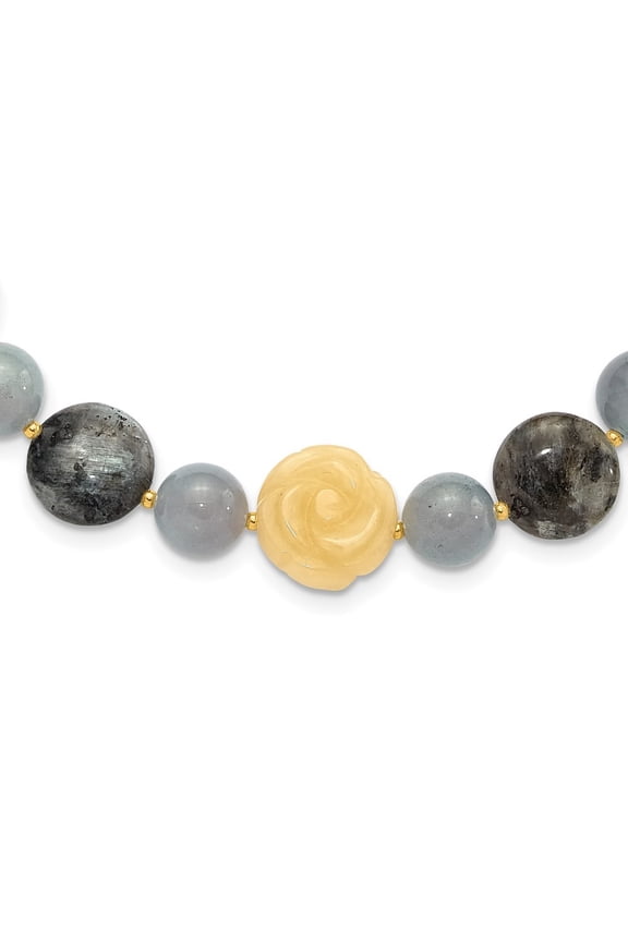 925 Sterling Silver Gold-plated Agate/Labradorite/Jade 2in ext. Necklace for Women 19"