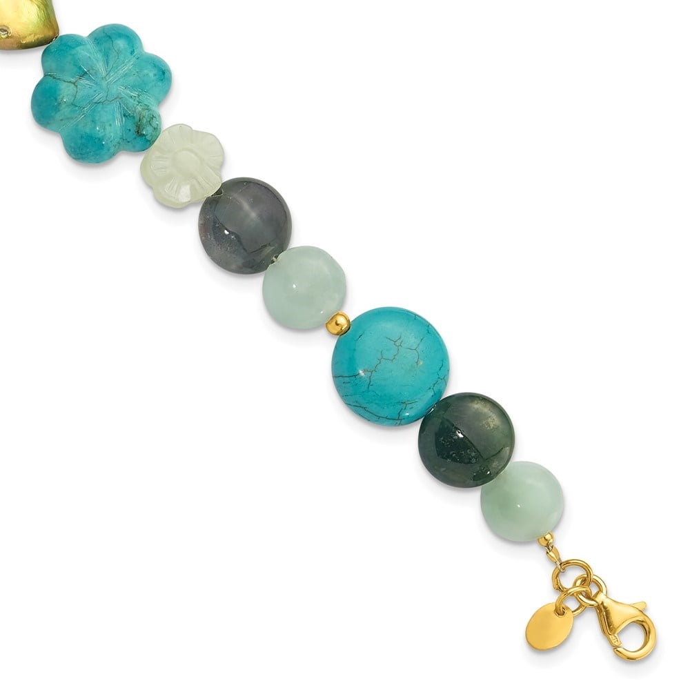 Diamond2Deal 925 Sterling Silver Gold-plated Amazonite/Jasper/Jade/Recon Magnesite Bracelet for Women 1in ext.40"