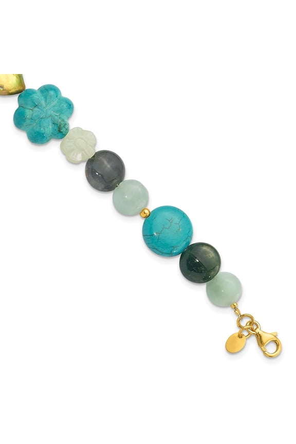 925 Sterling Silver Gold-plated Amazonite/Jasper/Jade/Recon Magnesite Bracelet for Women 1in ext.40"