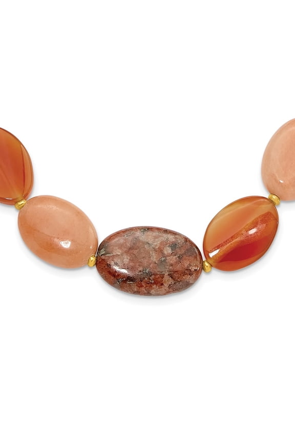 925 Sterling Silver Gold-plated Aventurine/Carnelian/Jasper Necklace for Women 17.5"