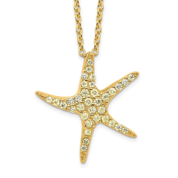 Diamond2Deal 925 Sterling Silver Gold-plated CZ Starfish Necklace with 2 inch extension for Women 18.25"