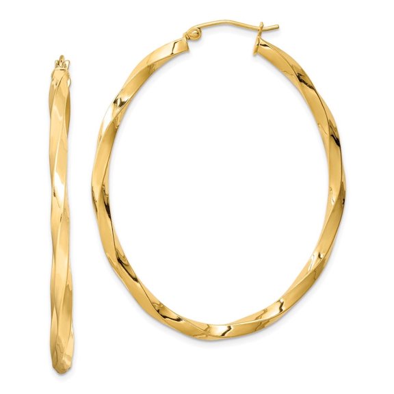 Diamond2Deal 925 Sterling Silver Gold-plated Twisted 4mm Oval Hoop Earrings for Women (L- 1.82 inch, W- 1.54 inch)