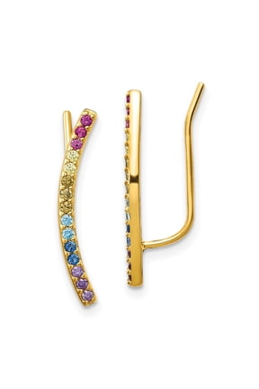 925 Sterling Silver Gold-tone Colorful Cubic Zirconia Ear Climbers for Women